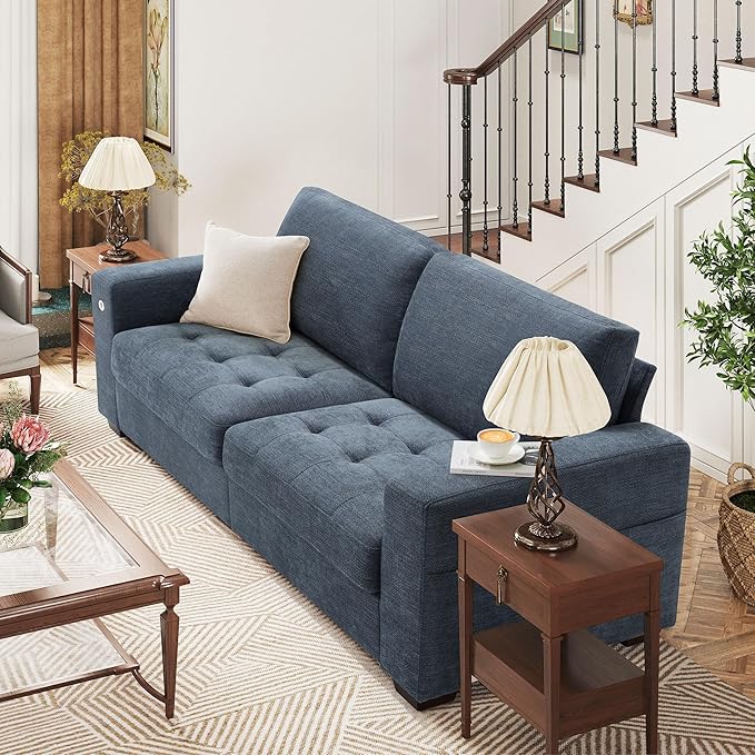 Hanherry 89" Sofa for Living Room, Modern Comfy Couch with Medium Firm Seat Cushion, Removable Cover,Wide Armrest,USB/Type-C Port,Chenille Fabric Couches for Small Space,Apartment