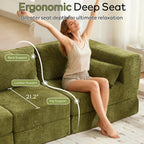 106" Chenille Folding Convertible Sleeper Sofa Bed, Green Pull Out Floor Modular Couch with Pillow, Memory Foam Boneless Couchs Sectional for Living Room Bedroom (3, Green)