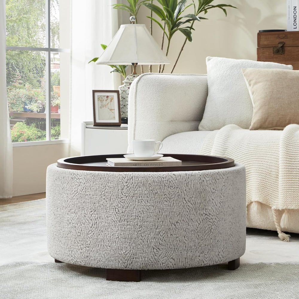 Zihanhome 30 Inch Round Storage Ottoman, Ottoman Coffee Table with Lift Off L...