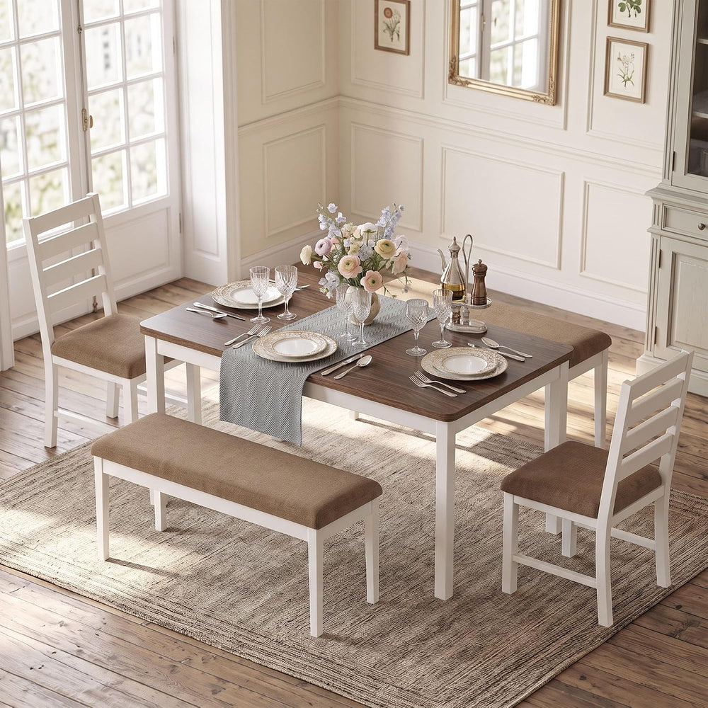 ROCSUMOO 5-Piece Dining Table and Chair Set with 2 Chairs & 2 Benches,Brown