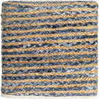 LR Home Indoor Ottoman Pouf for Home décor | Farmhouse Striped Pouffe for Living Room, Bedroom, Lounge, Nursery, Kidsroom | 18" x 18" x 18", Denim/Beige