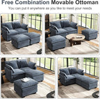 58" Cloud Couch Loveseat, Deep Seat Modular Sectional Sofa with 4 Removable Washable Pillows and 2 Ottoman for Living Room, Bedroom, Apartment, Blue