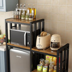 Kitchen Bakers Rack, 4-Tier+3-Tier Workstation Organizer Shelf, Free Standing Kitchen Utility Cart Storage Shelf Organizer Utility Microwave Stands Storage for Spice（Rustic Brown）
