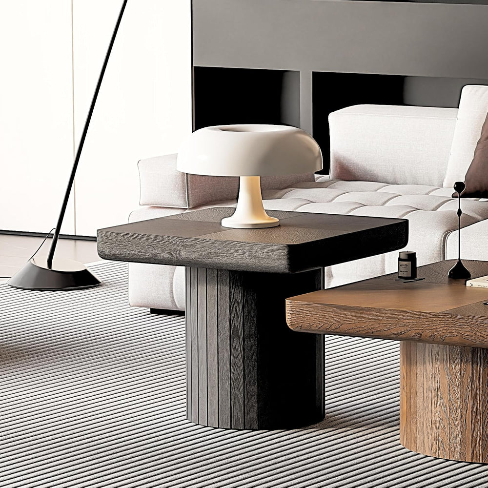 GOWE 23.6'' Modern Solid Wood Veneer End Table, Minimalist Square Sid...