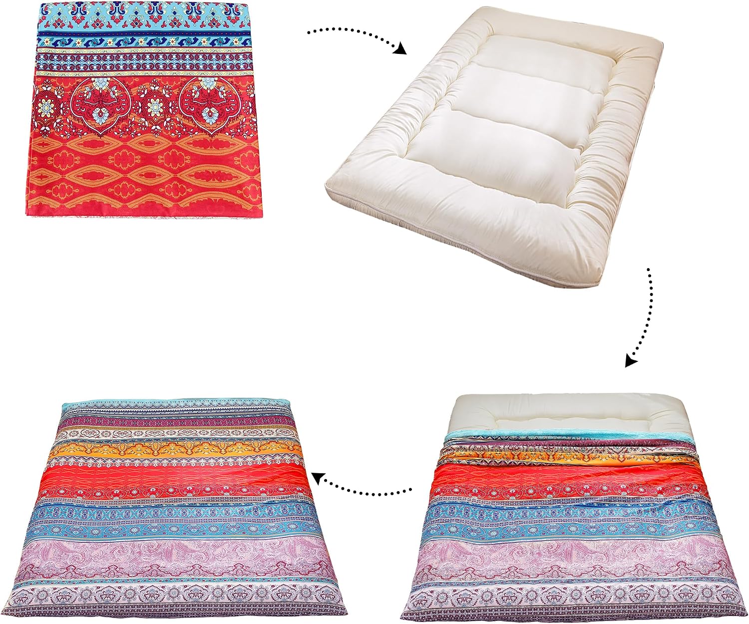 MAXYOYO Mattress Cover for Traditional Japanese Futon Mattress | Futon Floor Mats Cover with Zipper, Super Soft and Machine Washable, Boho Style, Twin