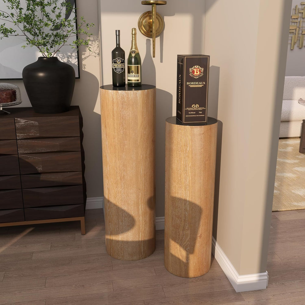 deco 79 Wood Pedestal Table, Set of 2 Table 40", 34" H, Brown | Sid...