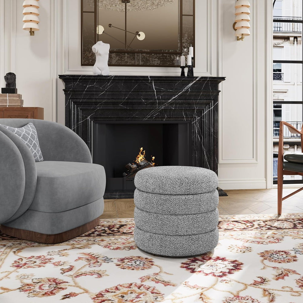 allamazing Storage Ottoman, Round Ottoman with Storage, Vanity Stool Foot Res...