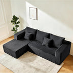106" Black Corduroy Boneless Modular Sectional Sofa, Cloud-Louch Deep Seat Sofa with Left Chaise for Living Room & Bedroom（L-Shaped Right-Facing Recliner）