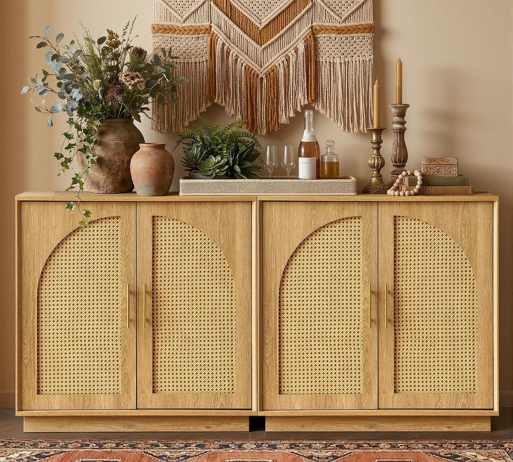 31.5" Sideboard Buffet Cabinet with Storage, Light Oak, 3pcs
