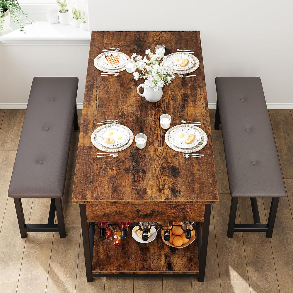 CABIHOME Dining Table Set for 4, Dining Room Table with Storage Drawers &...