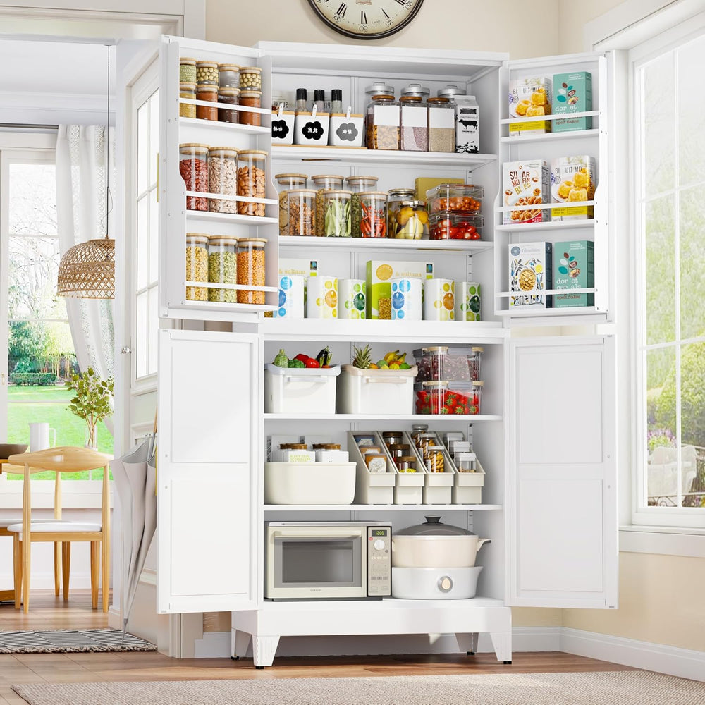 GAIOUS 74.8" Tall Metal Food Cabinet, White Kitchen Pantry Cabinet Cupbo...