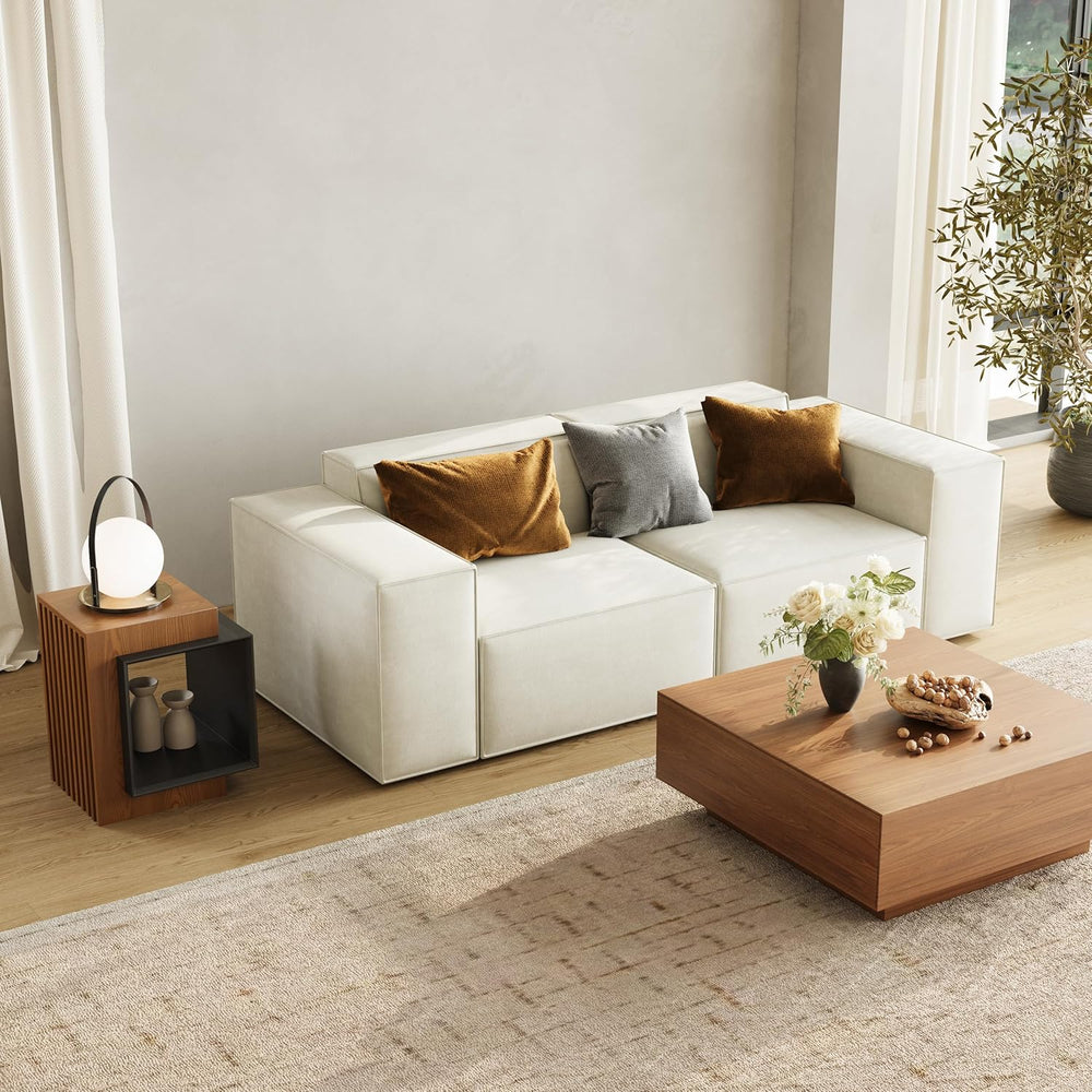 POVISON Minimalist Side Table,17.71" Wood End Table with Storage for Sma...