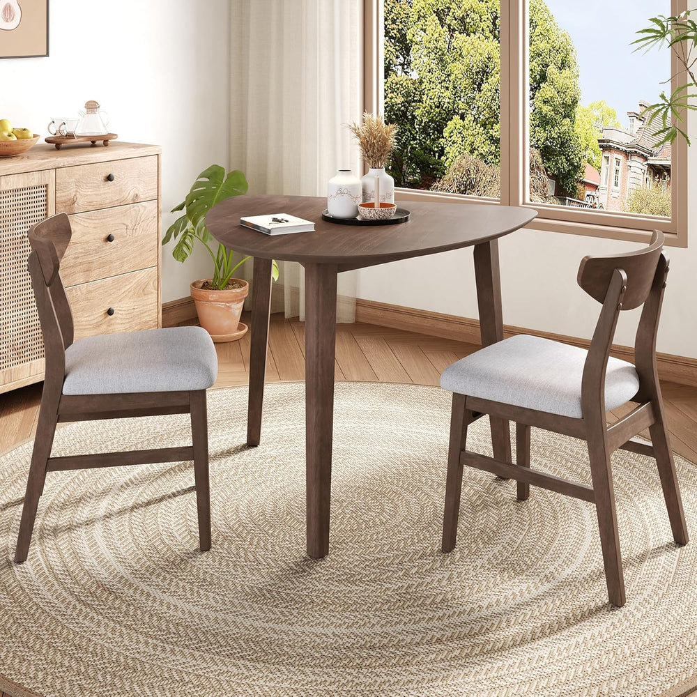 P PURLOVE Modern 3 Piece Table Set, Triangular Table and 2 Curved Wood Chairs...