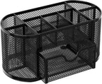 EasyPAG Mesh Pen Holder Desk Organizer with Drawer Stationery Supplies Organizer for Dorm School 9 Compartments Workspace Desk Accessories Organization for Office, Black