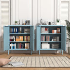 Wide Multipurpose Metal Storage Cabinet with Lockable Design & 2 Adjustable Partitions, Thickened Steel & Sturdy Construction for Home, Living Room & Office Blue 33" H X 29.5" W X 13.8" D