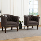 Faux Leather Barrel Accent Chair with Nailhead, Chocolate, Set of 1 | Low-Back Design | Solid Wood Frame & Legs | High-Density Foam Seat | For Living Room, Bedroom, Reception & Office