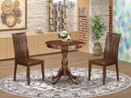 East West Furniture ESIP3-MAH-W 3 Piece Dining Table Set for Small Spaces Contains a Round Dining Room Table with Pedestal and 2 Wood Seat Chairs, 30x30 Inch, Mahogany
