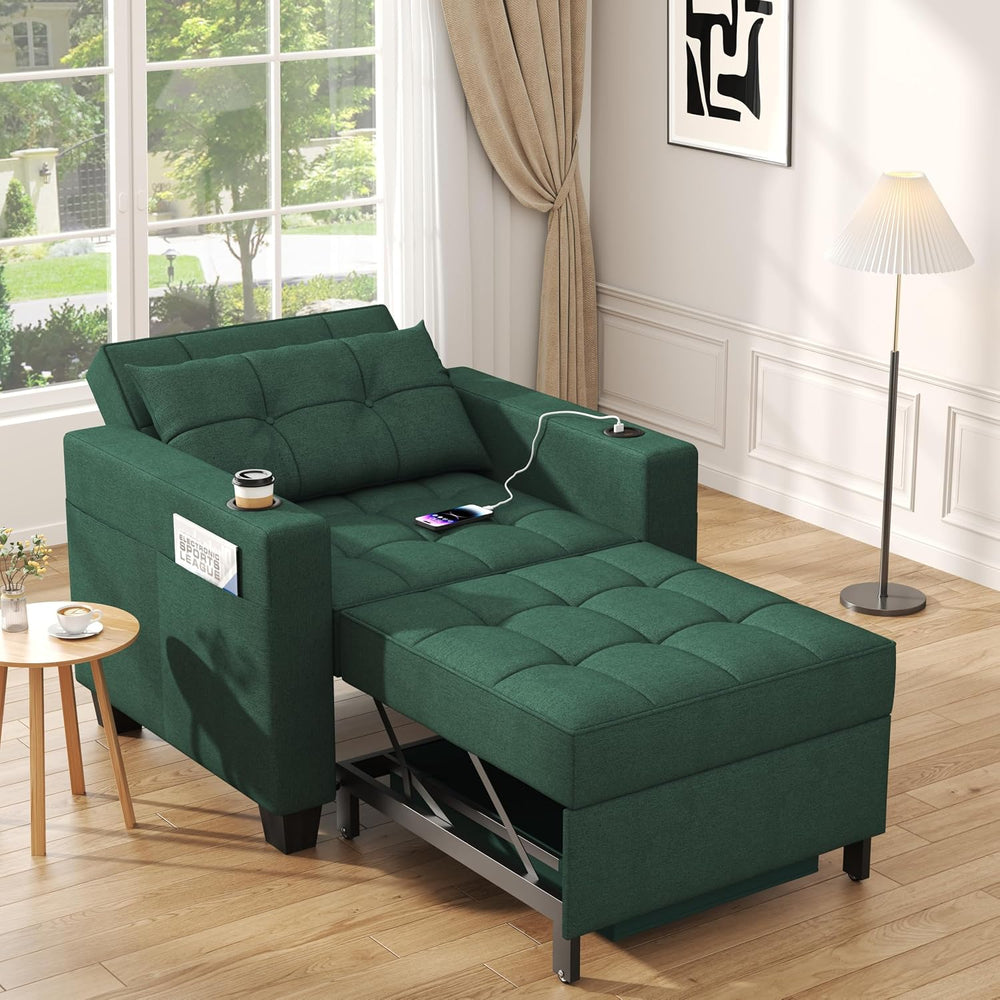 36" 3-in-1 Sleeper Chair, Convertible Pull Out Sofa Bed, Green Linen