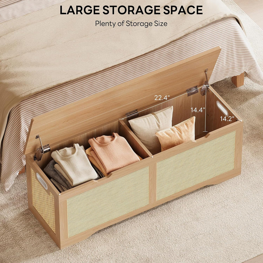 LIKIMIO 47.2" Rattan Storage Ottoman Bench Chest, Rustic Wood | Vintage ...