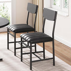 Industrial Dining Chairs Set of 6 - Upholstered Dining Room Chairs with PU Leather, Kitchen Chairs with Wooden Backrest and Thickened Metal Legs, for Dining Room, Living Room (6, Dark Black)