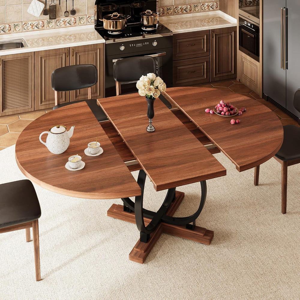 iPormis 59'' Extendable Round Dining Table for 4 to 6, Kitchen Table ...