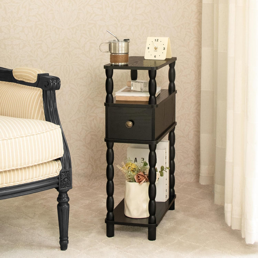 MaxSmeo Black Narrow Side Table, Narrow End Table with Storage, Skinny Small ...