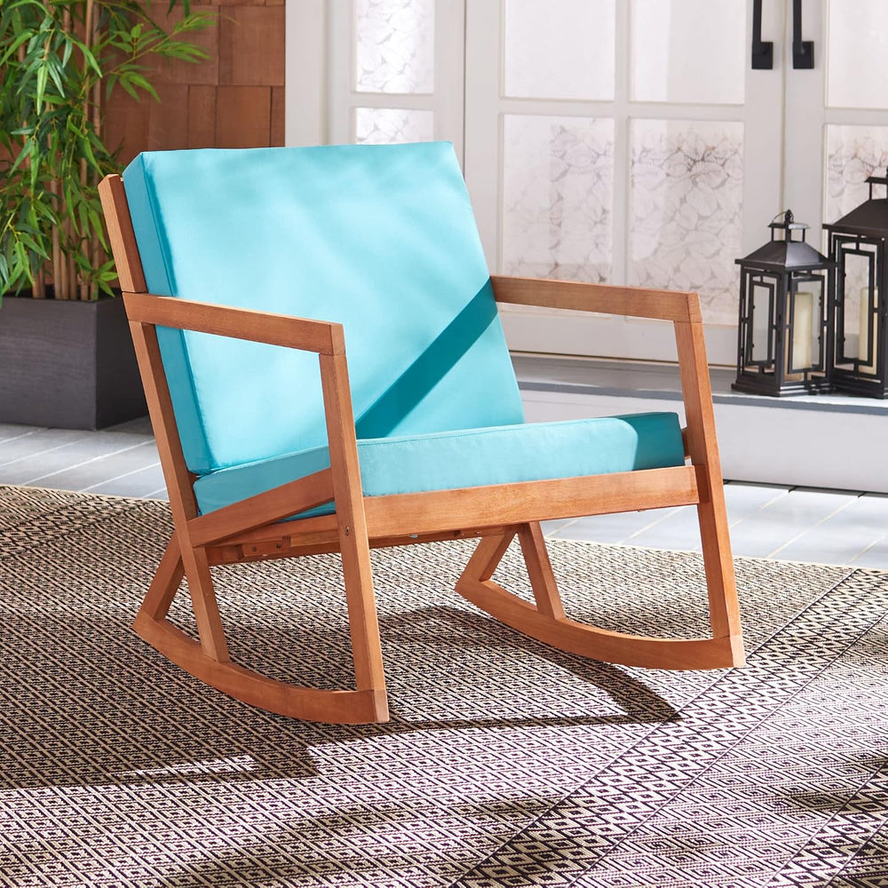 Safavieh Outdoor Collection Vernon Wood Blue Cushion Rocking Chair PAT7013Q, ...