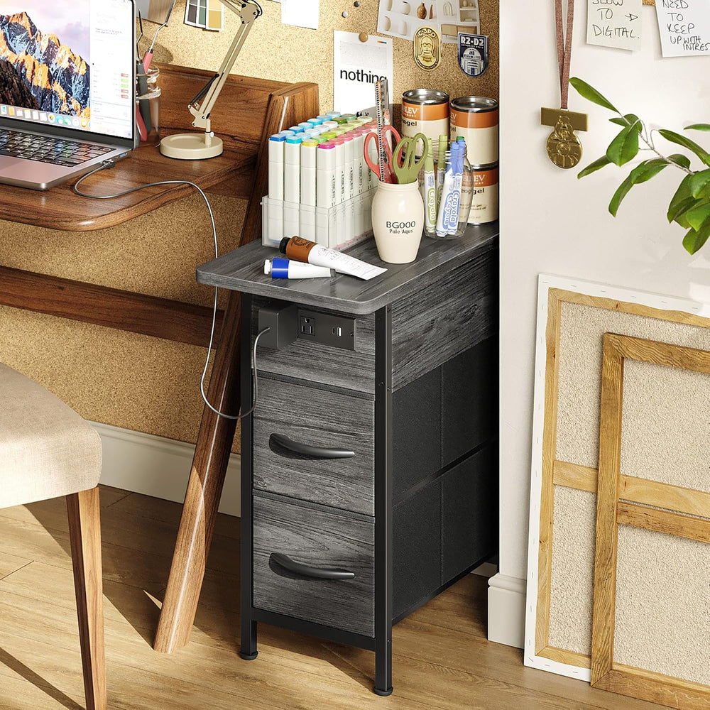 Huuger Narrow End Table with Charging Station, Flip Top Side Table with 2 Fab...