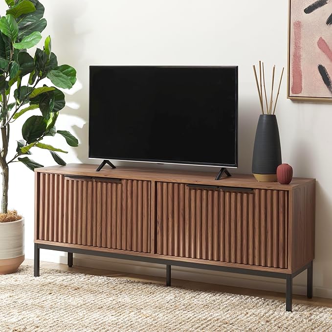 SAFAVIEH Lylia TV Stand for up to 65" Flatscreen – Walnut Brown & Bl...