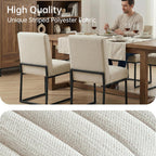 VKNOW Upholstered Dining Chairs, Modern Dining Room Chairs with Stripe, Linen Kitchen Chair Dinner Chair with Black Metal Base for Kitchen, Beige