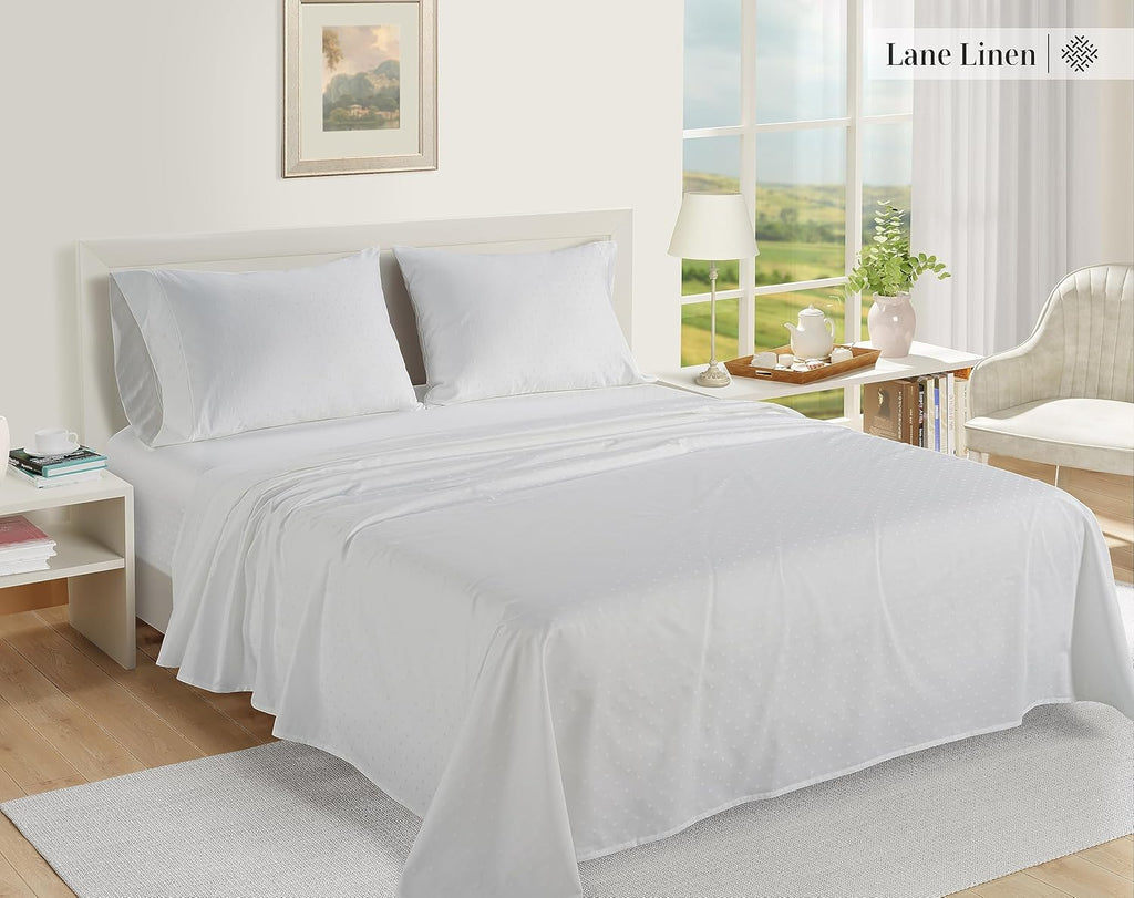 LANE LINEN Pillow Case Covers King, Set of 2, 100% Egyptian Cotton Sateen, Soft Cool & Smooth 1000 Thread Count Pillow Cases - Swiss Dot - White