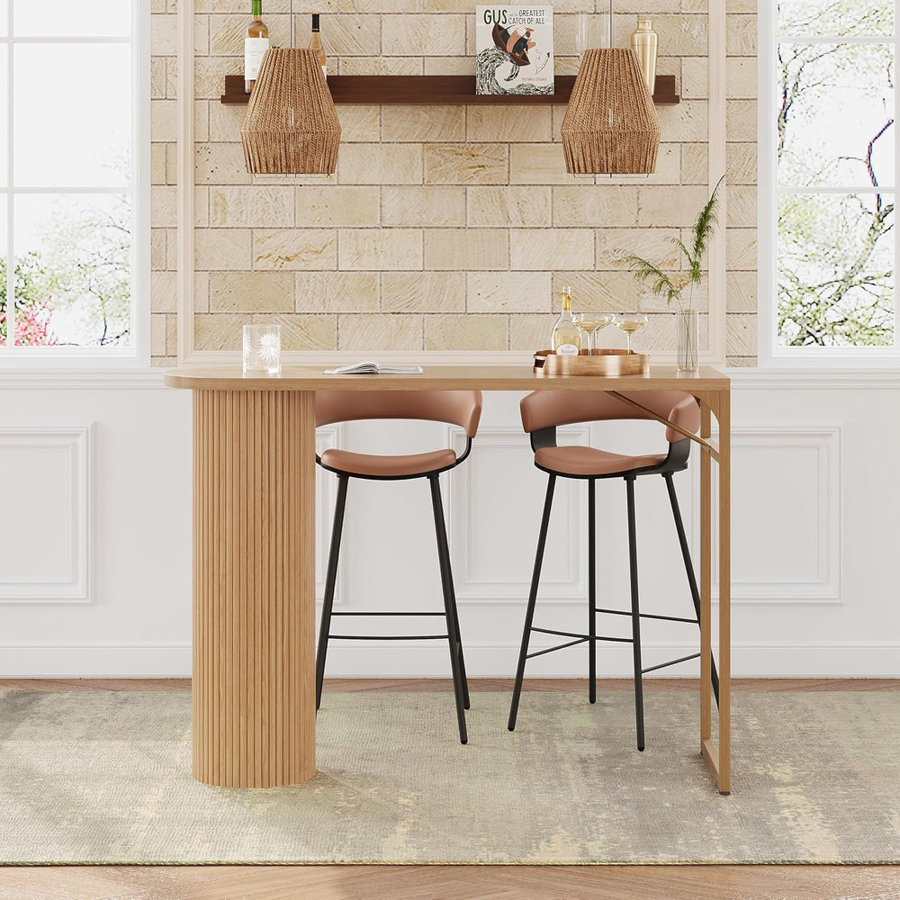 55" Long Bar Table, Fluted Wood Counter Height Pub Table, High Top Kitch...