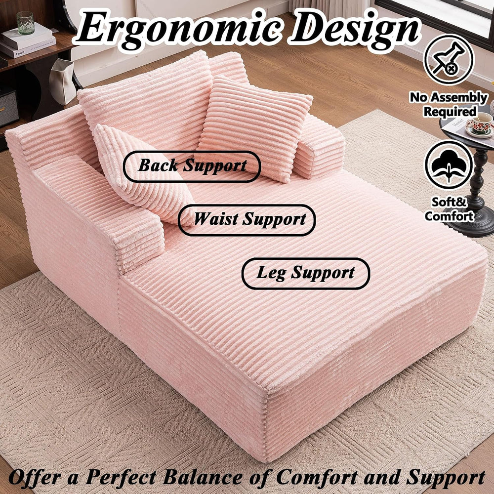 67 Inch Oversized Chaise Lounge Sofa Chair Indoor with 2 Pillows & Armres...
