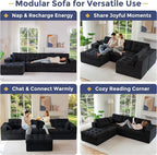 MAXYOYO 132" L Shaped Modular Sectional Sofa with Ottoman, Cloud Boneless Couch with Layered Cushion, Upholstered Sofa in a Box, Flexible Module Combination for Living Room, No Assembly, Black