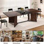 78.7 Inch Dining Table for 8 People, Large Rectangular Farmhouse Kitchen Table with Waterproof Wood Tabletop and Adjustable Leg for Kitchen Dining Room, Brown