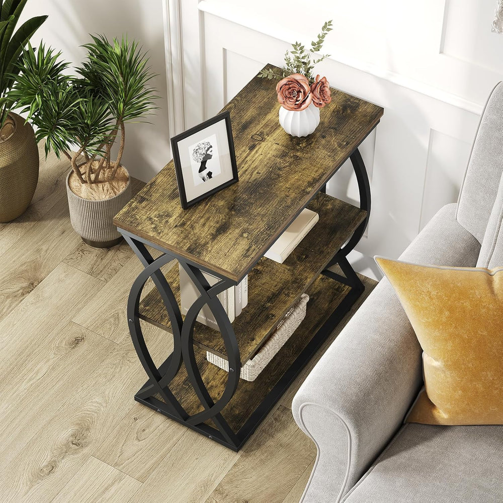 End Table, Narrow Side Table, 3-Tier End Table with Metal Frame, Living Room ...