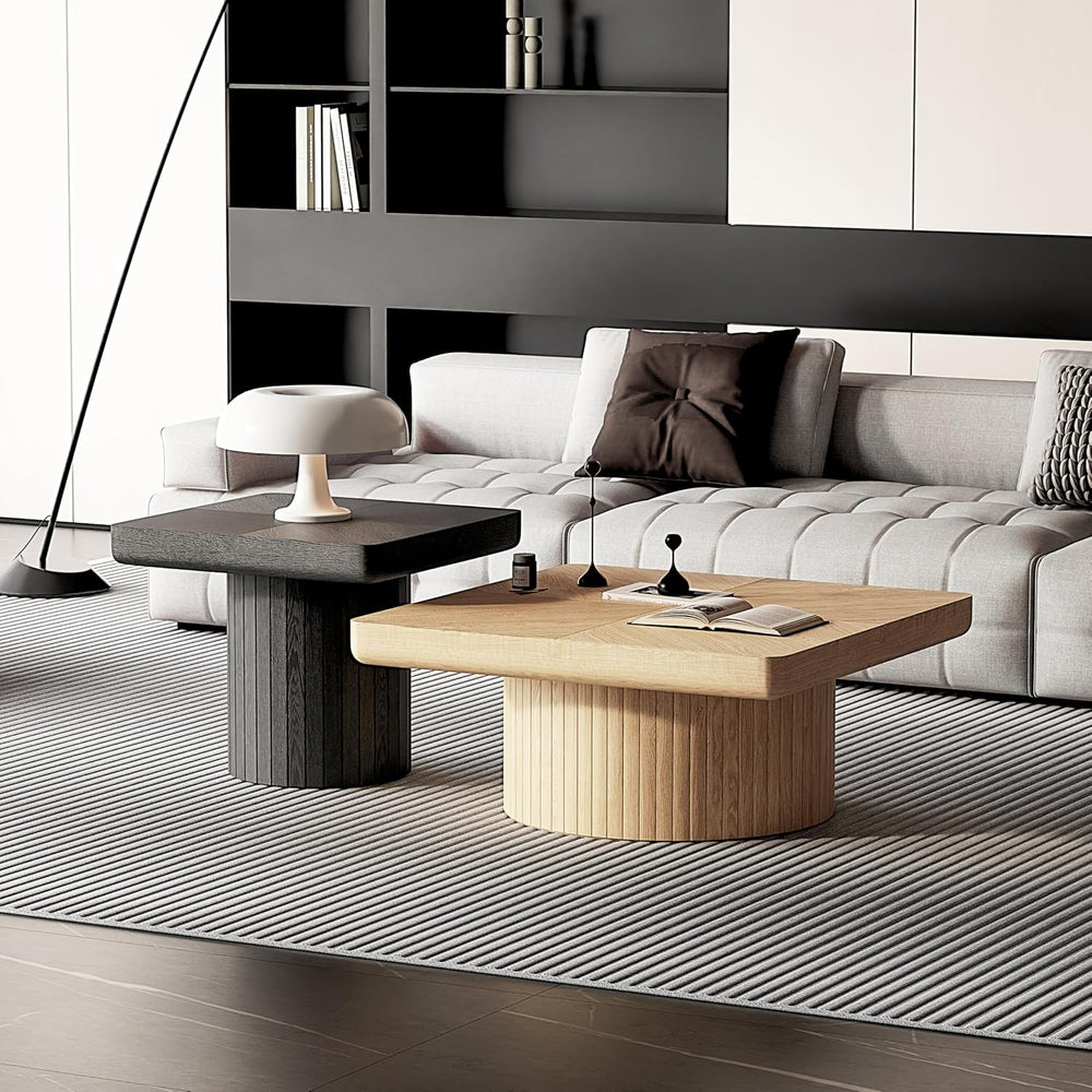 Square Parquet Nesting Coffee Tables Set of 2, Geometric Veneer Base Wood | W...