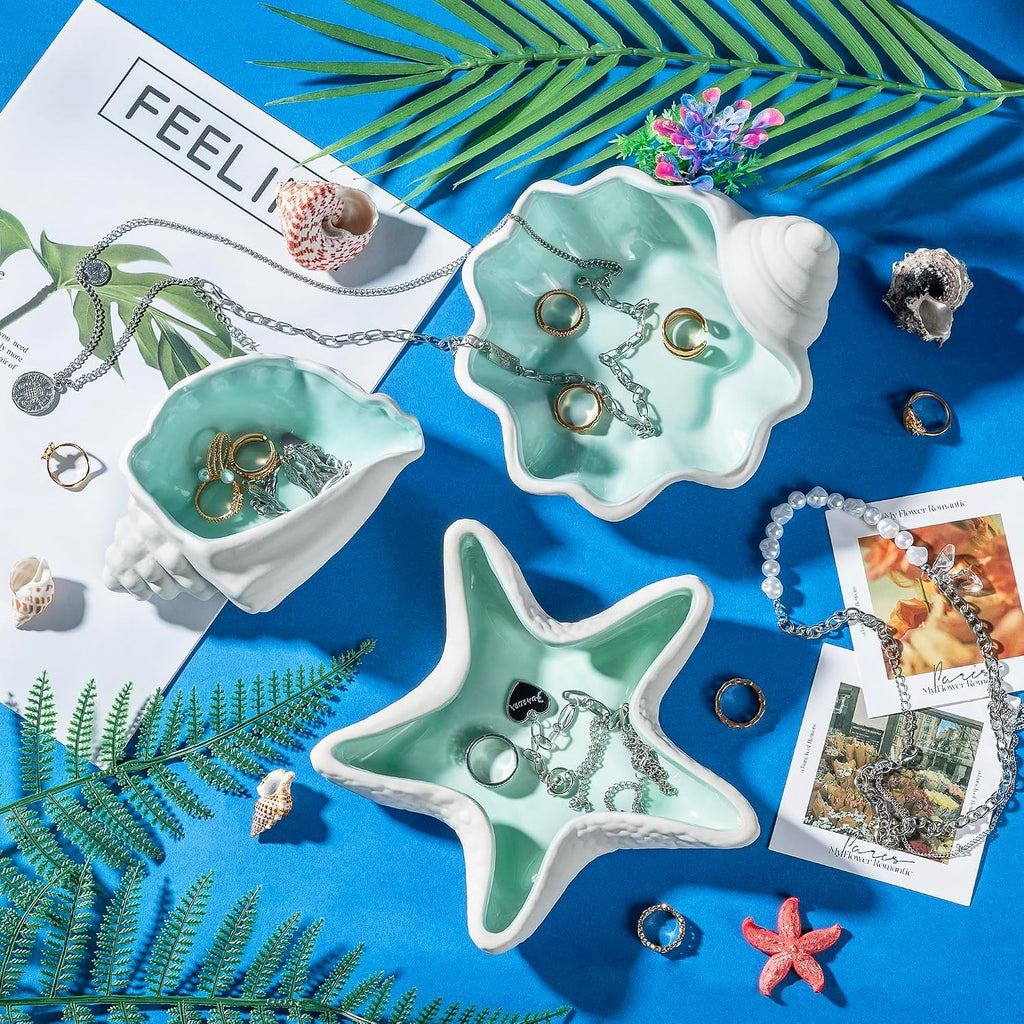 OSOPOLA Ceramic Shell Jewelry Tray Ocean Ring Holder Dish Key Tray | OSOPOLA OceanThemed Shell Tray For Rings Keys Decorative Plate For Women Christmas Birthday Gift HE02SL