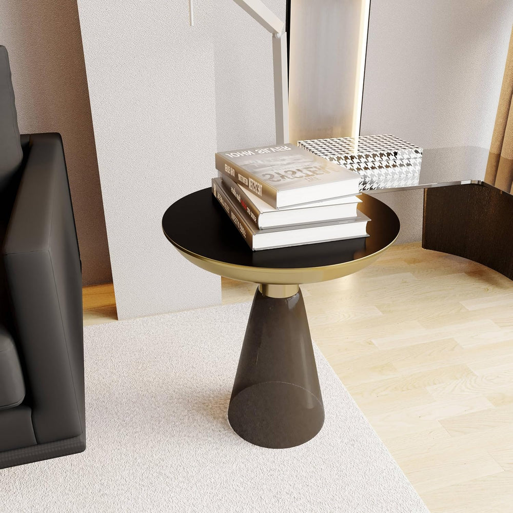 LeisureMod Side Table, Mid-Century Modern Accent End Table with Round Tempere...