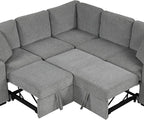 84.7" Symmetrical Convertible Sleeper Sectional Sofa Couch Bed for Living Room 4 Seater L Shaped Reversible Pull Out Sleeper Sofabed with Movable Ottoman ,2 Cup Holders ,USB Ports, Detachable Backrest