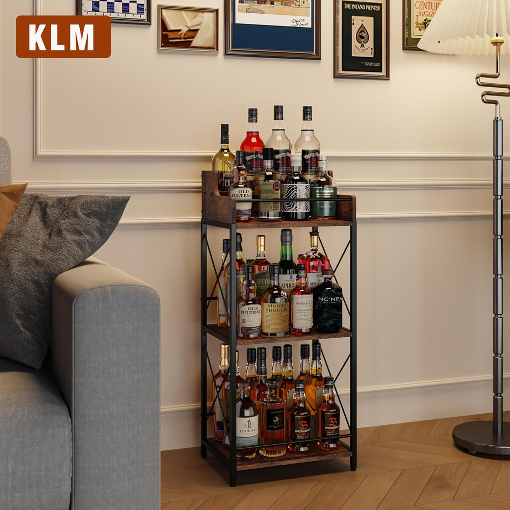 KLM Liquor Bottle Display Shelf, Brown | Liquor Cabinet Bar for Home, 4 Step,...