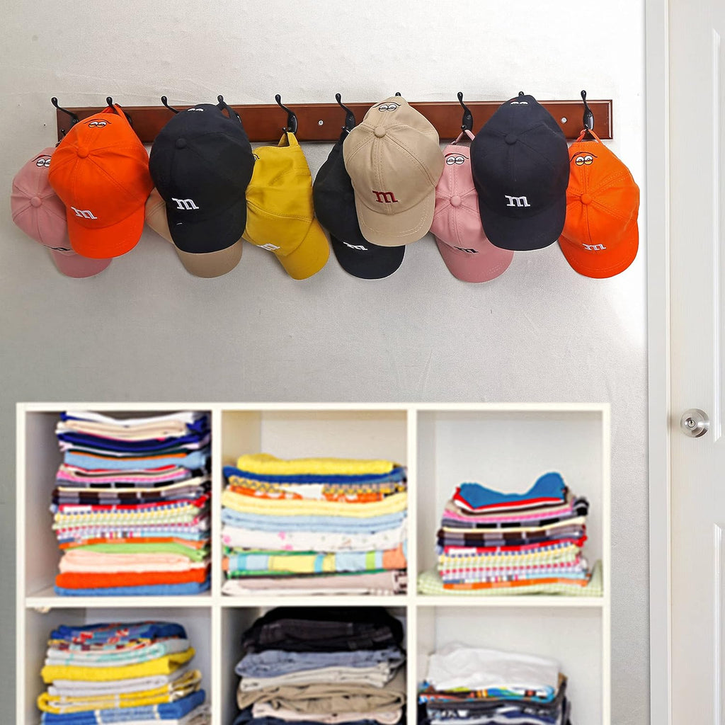 Dseap Coat Rack Wall Mounted: 10-Hooks, 16" Hole to Hole, 38-1/4" Long, Wood Coat Hooks Wall Mounted, Hook Rack, Hook Rail, Hooks for Hanging Coats, Brown & Black