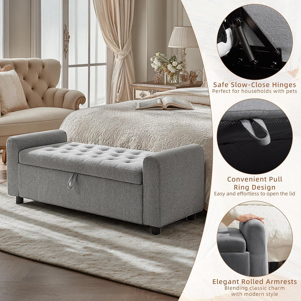 48" Ottoman with Storage, Tufted Storage Ottoman Bench, Convenient Livin...