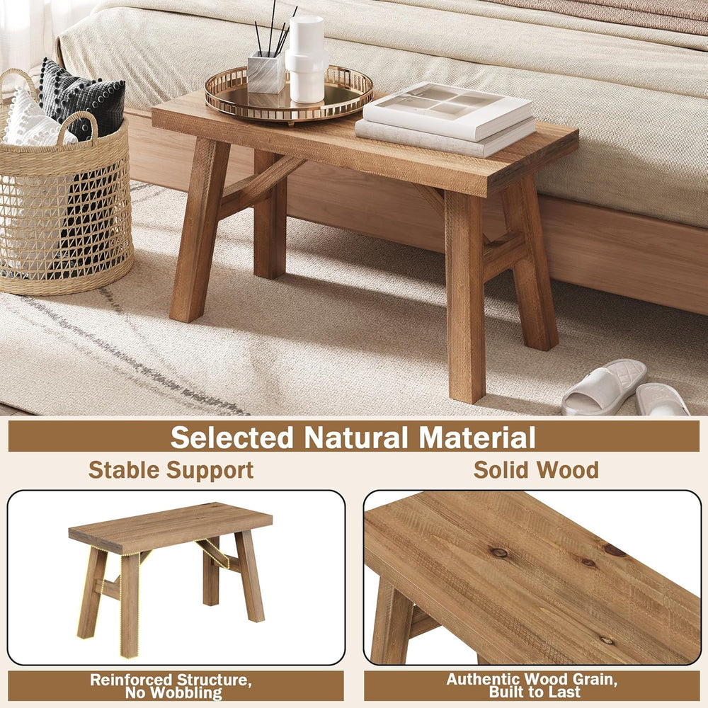 Wnutrees Sawmill Solid Wood Bench, 30" Farmhouse Entryway Bench, Natural...