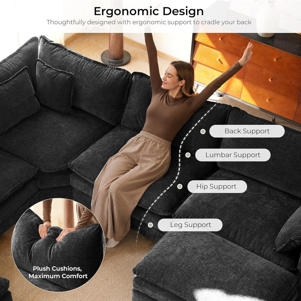 ELUCHANG 114" Oversized V-Shaped Cloud Couch Modular Sectional Sofa with...
