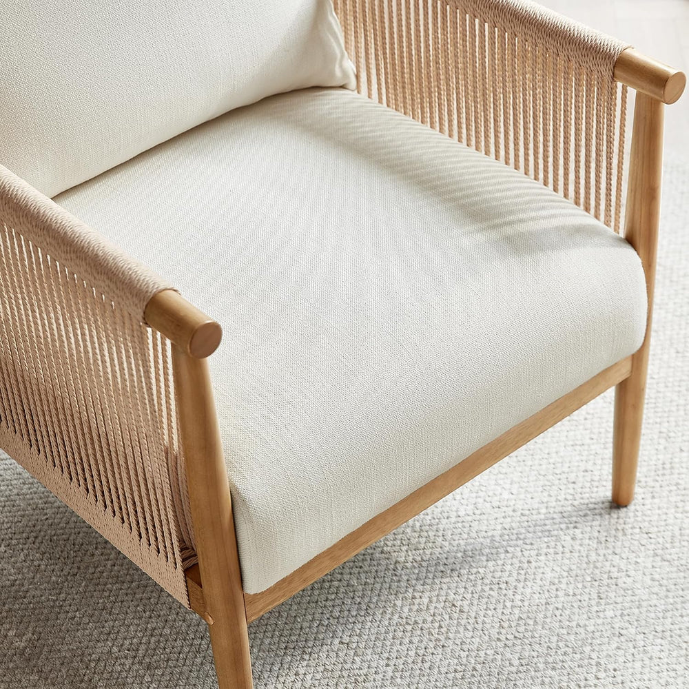 CHITA Braid Accent Chair Set of 2, Wood Frame and Paper-Cord Armrest, Cream |...