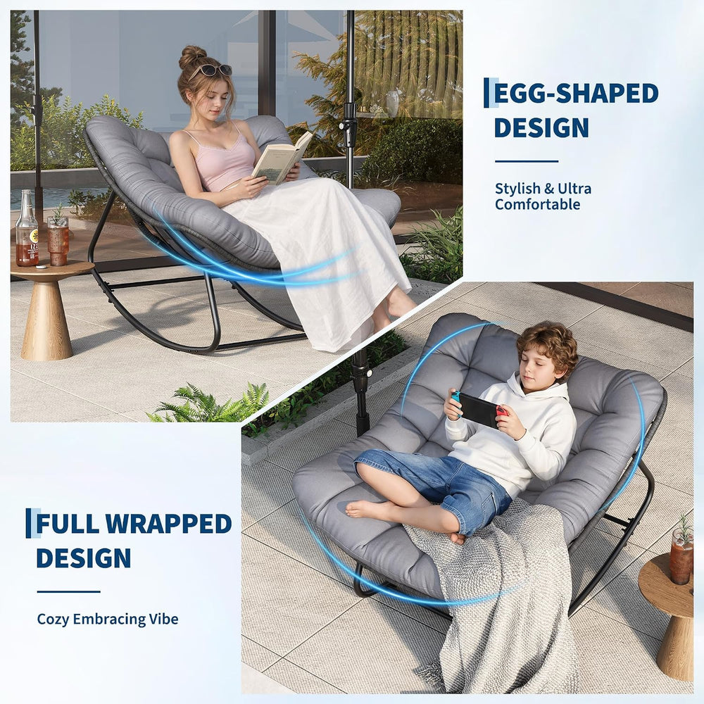 Garvee Outdoor Rocking Chair, Oversized Papasan Chair with Cushion | Metal &a...
