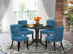 East West Furniture DLSI5-BLK-21 5 Piece Dining Room Table Set Includes a Round Kitchen Table with Dropleaf and 4 Blue Linen Fabric Parson Dining Chairs, 42x42 Inch, Black