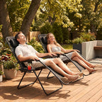 Outdoor Zero Gravity Chairs Set of 2 with Cup Holder & Removable Pillows, Adjustable Folding Reclining Patio Chairs, Anti Gravity Lounge Chairs for Poolside, Lawn, Beach, Camping