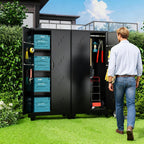 Metal Storage Cabinet 71" H, Garege Storage with Stainless Steel Bottom, Black Cleaning Supplies Organization Cabinet with Lockable Doors and Hanging Rod for Outdoor, Home Office